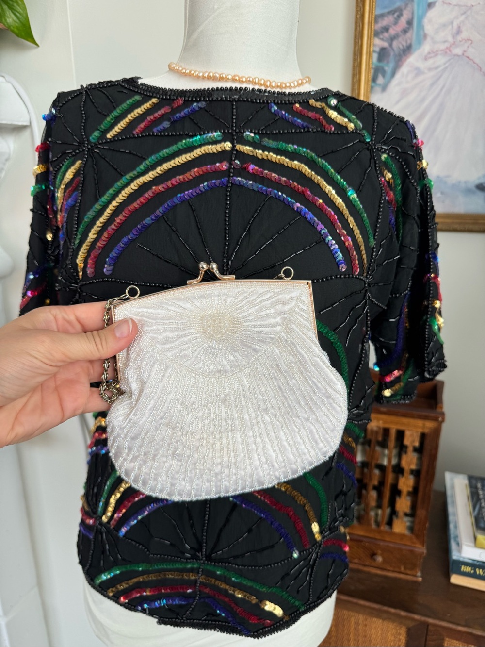 Vintage White Beaded Evening Clutch